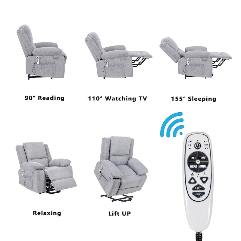 Fauteuil inclinable releveur avec massage, chaleur lombaire et chargement USB