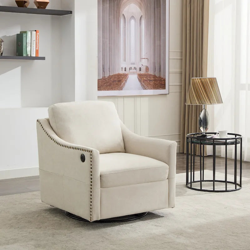 Fauteuil d'appoint pivotant moderne avec port de chargement USB