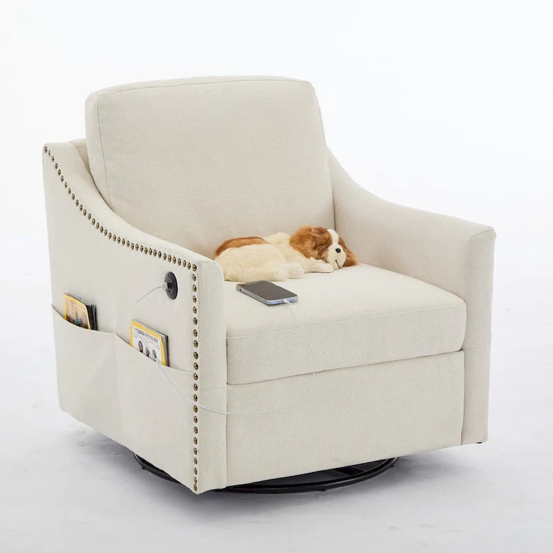 Fauteuil d'appoint pivotant moderne avec port de chargement USB