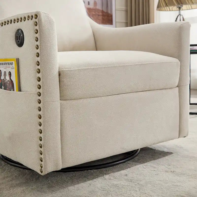 Fauteuil d'appoint pivotant moderne avec port de chargement USB