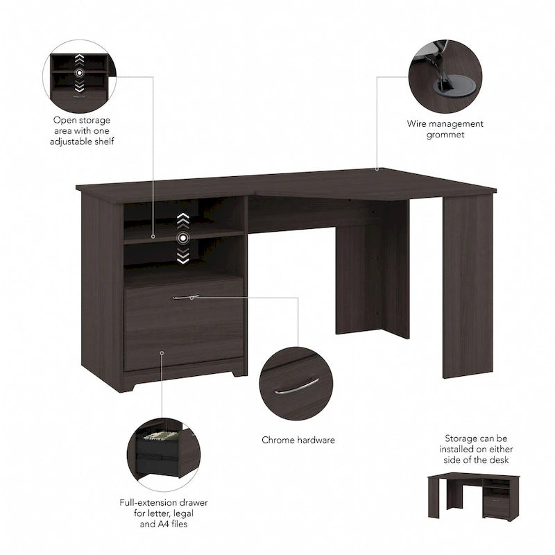 Bureau d'angle en L de 60 W avec rangement pour bureau à domicile