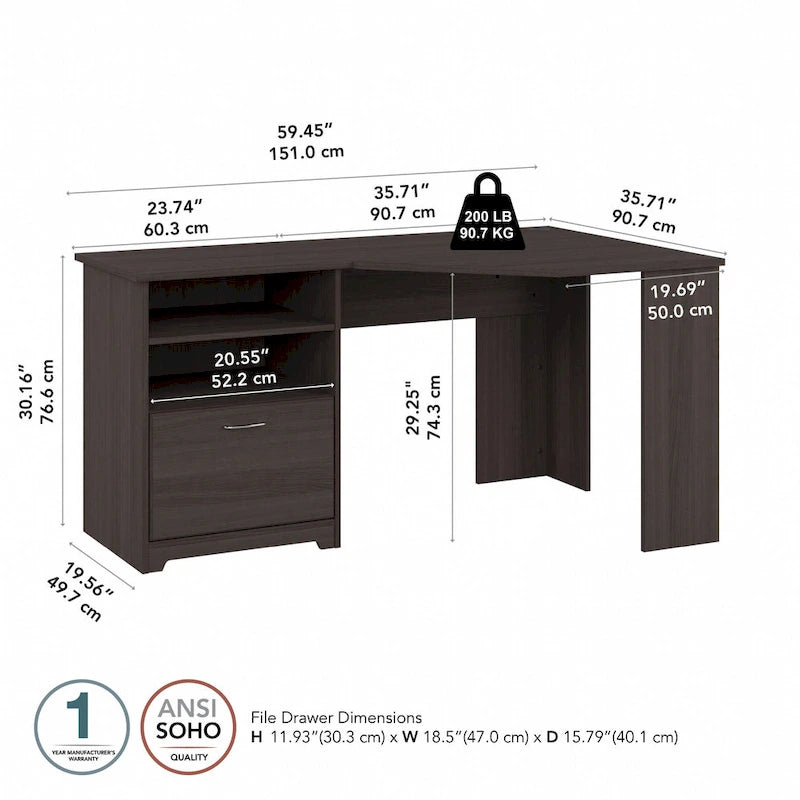 Bureau d'angle en L de 60 W avec rangement pour bureau à domicile
