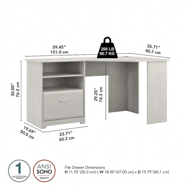 Bureau d'angle en L de 60 W avec rangement pour bureau à domicile