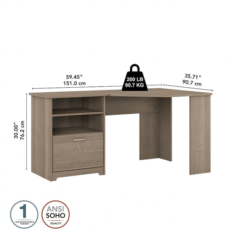 Bureau d'angle en L de 60 W avec rangement pour bureau à domicile