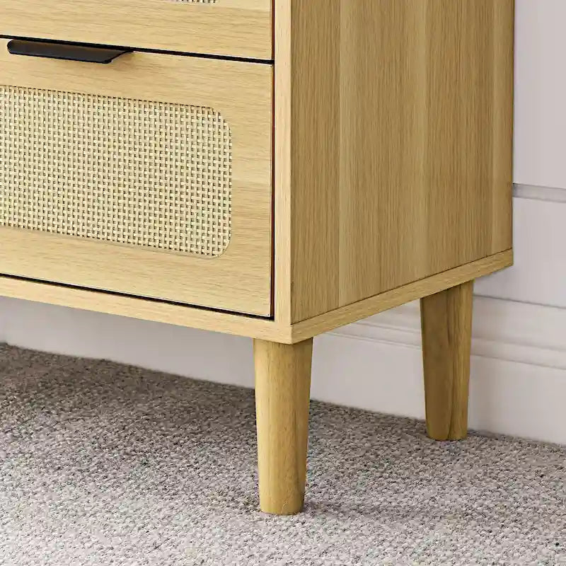 Commode de ferme en rotin à 3 tiroirs, grande commode en bois avec poignées en métal