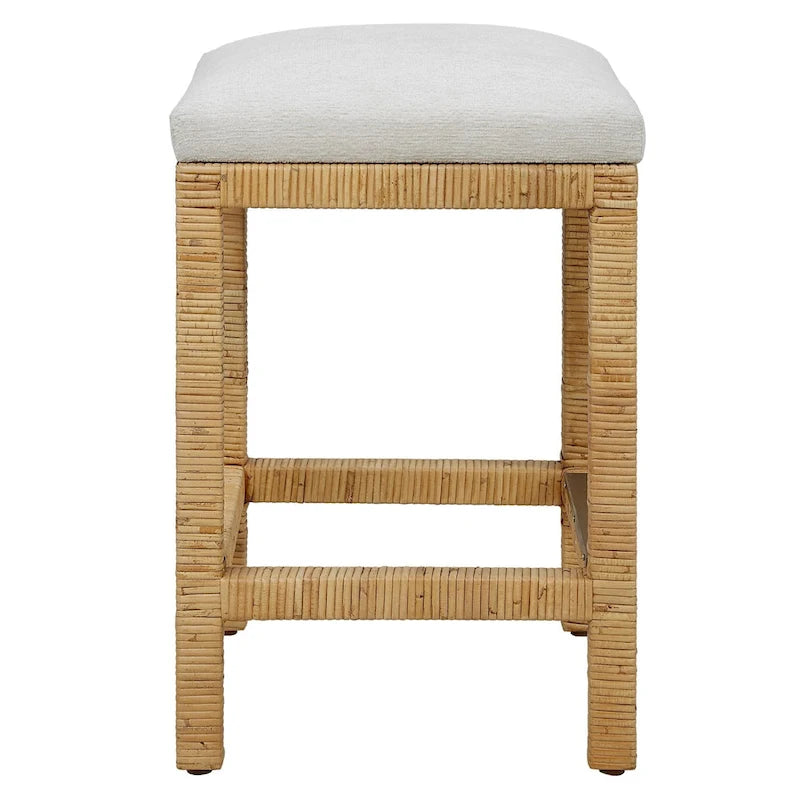Tabouret de comptoir en rotin tressé à la main avec plaque de protection en métal doré antique