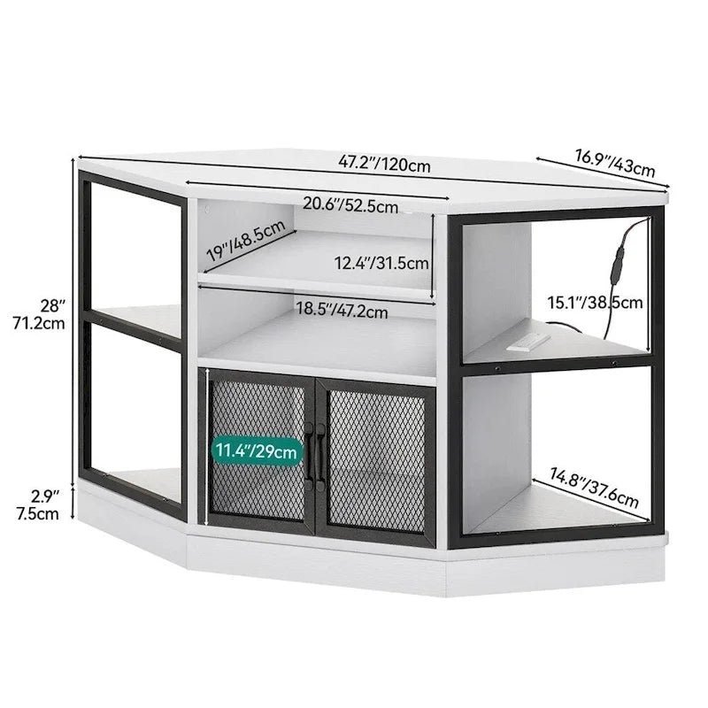Meuble TV d'angle 47" avec lumières LED et rangements