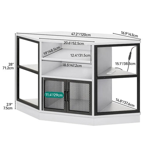 Meuble TV d'angle 47" avec lumières LED et rangements