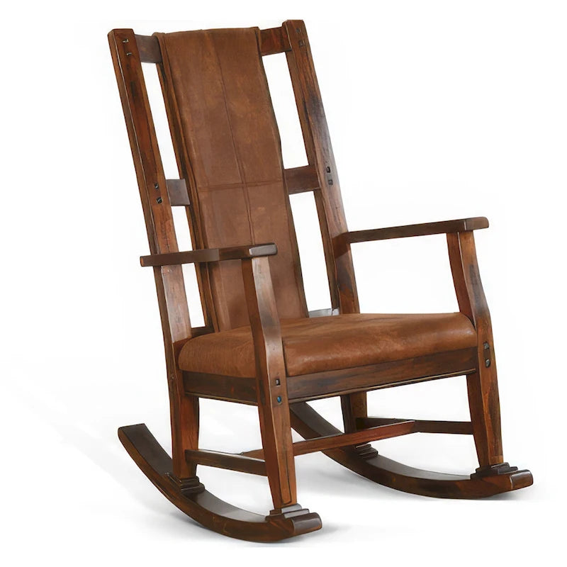 Fauteuil à bascule en acajou avec coussins en similicuir - Chocolat foncé