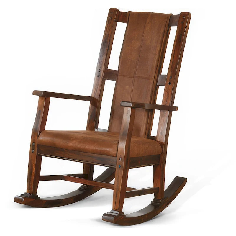 Fauteuil à bascule en acajou avec coussins en similicuir - Chocolat foncé