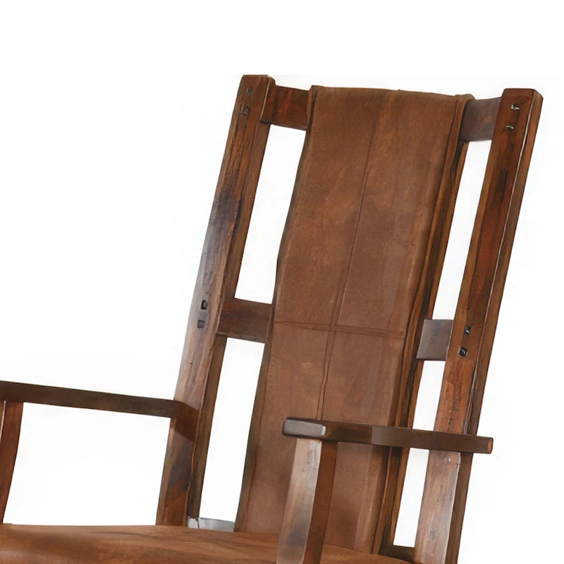 Fauteuil à bascule en acajou avec coussins en similicuir - Chocolat foncé