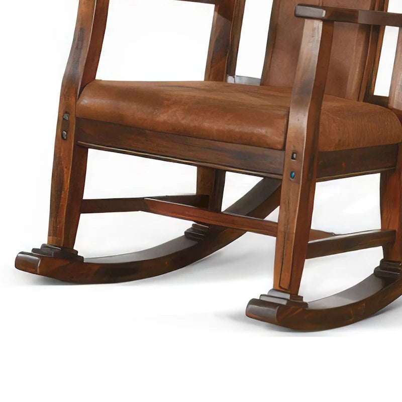 Fauteuil à bascule en acajou avec coussins en similicuir - Chocolat foncé