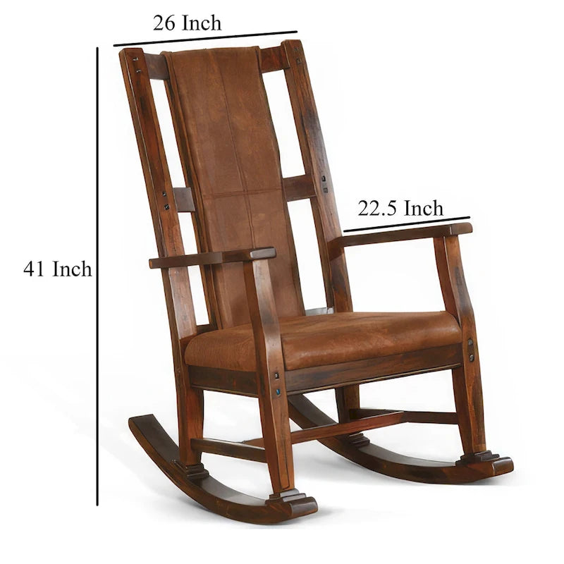 Fauteuil à bascule en acajou avec coussins en similicuir - Chocolat foncé