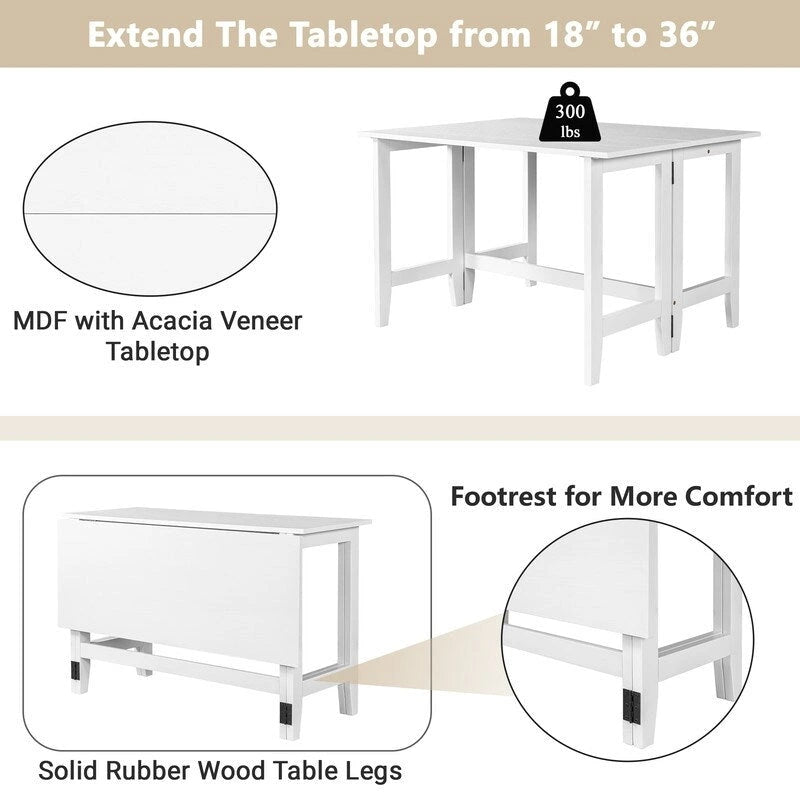 Table de salle à manger rustique à abattants – Design de ferme peu encombrant avec plateau en bois extensible – 47,00 po l. x 36,00 po P x 30,00 po H