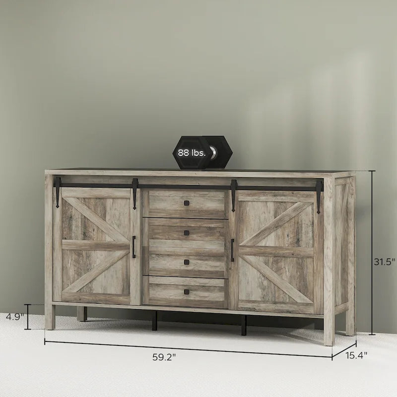 Buffet de ferme de 150 cm avec plateau épais et étagères réglables