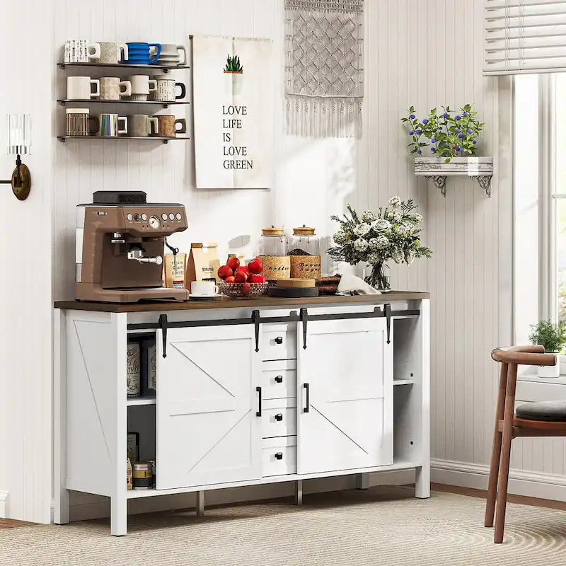 Buffet de ferme de 150 cm avec plateau épais et étagères réglables