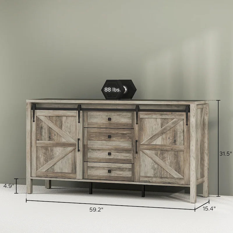 Buffet de ferme de 150 cm avec plateau épais et étagères réglables