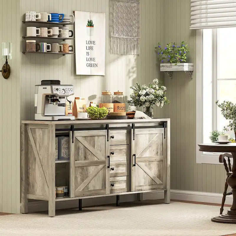 Buffet de ferme de 150 cm avec plateau épais et étagères réglables