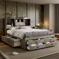 Lit Plateforme Moderne en Bois avec Tête de Lit Rangement et 8 Tiroirs pour Chambre à Coucher