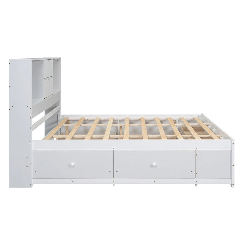 Lit Plateforme Moderne en Bois avec Tête de Lit Rangement et 8 Tiroirs pour Chambre à Coucher