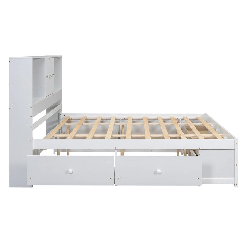 Lit Plateforme Moderne en Bois avec Tête de Lit Rangement et 8 Tiroirs pour Chambre à Coucher