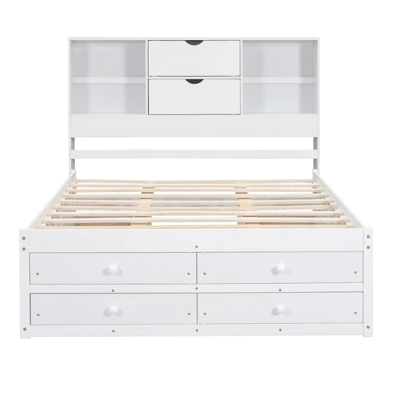 Lit Plateforme Moderne en Bois avec Tête de Lit Rangement et 8 Tiroirs pour Chambre à Coucher