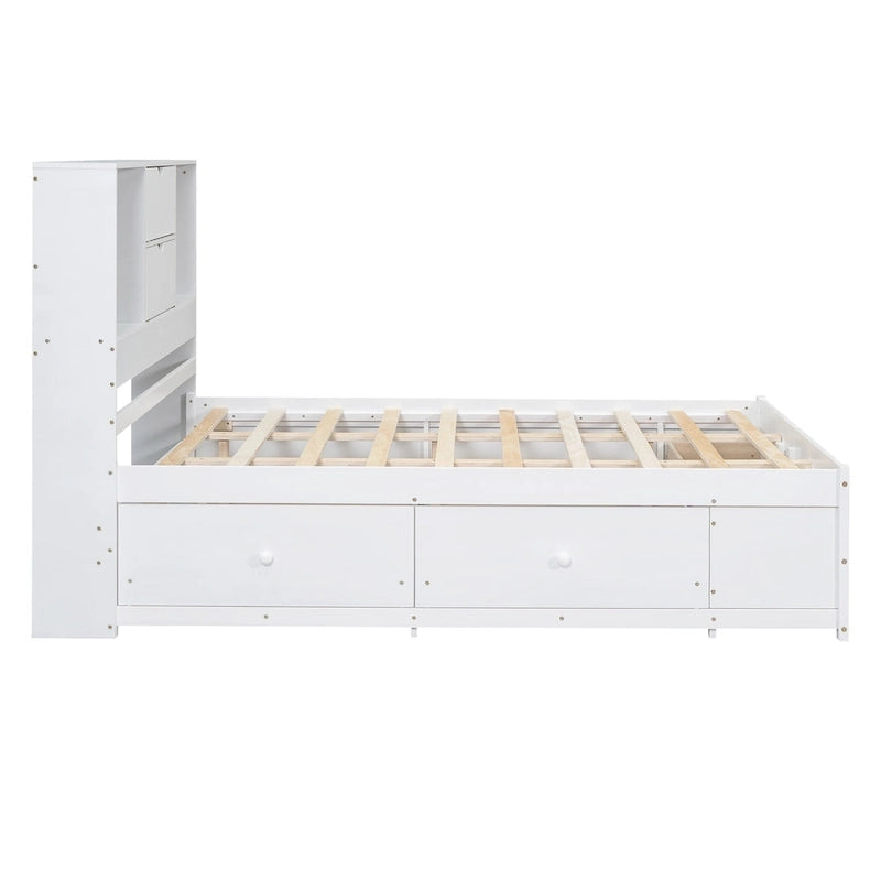 Lit Plateforme Moderne en Bois avec Tête de Lit Rangement et 8 Tiroirs pour Chambre à Coucher