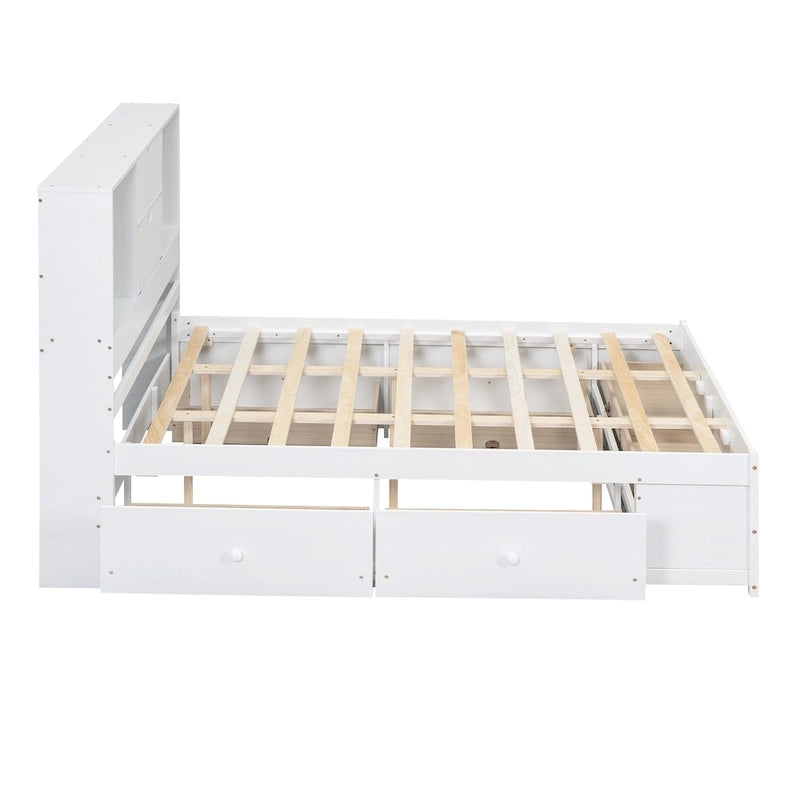 Lit Plateforme Moderne en Bois avec Tête de Lit Rangement et 8 Tiroirs pour Chambre à Coucher