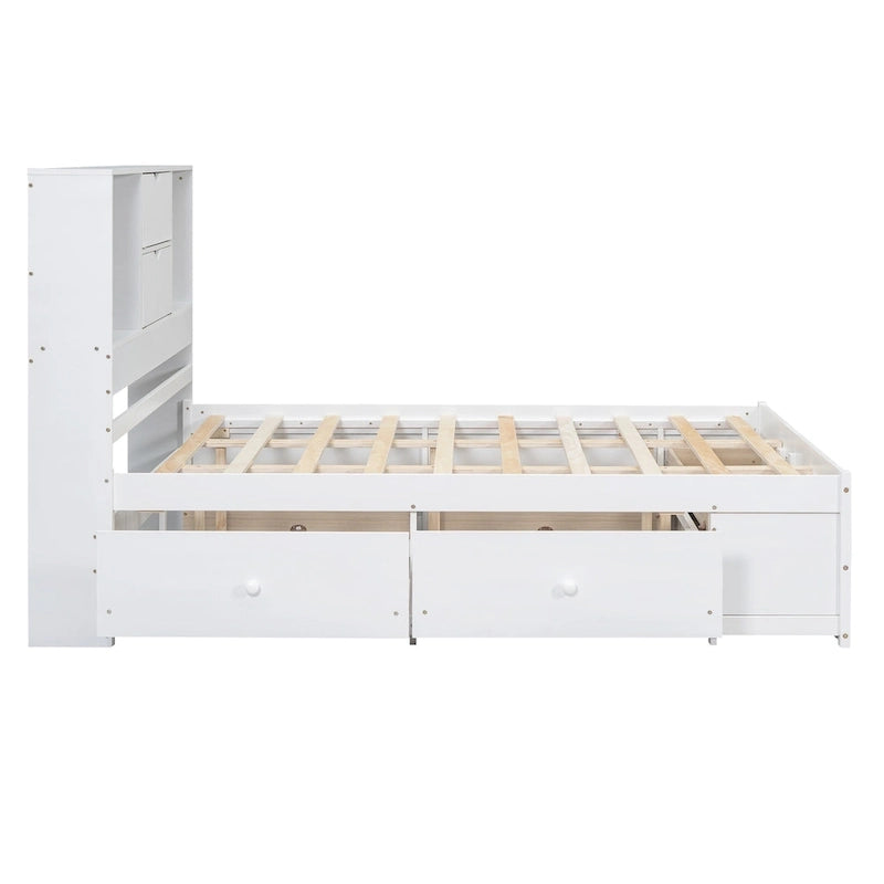 Lit Plateforme Moderne en Bois avec Tête de Lit Rangement et 8 Tiroirs pour Chambre à Coucher