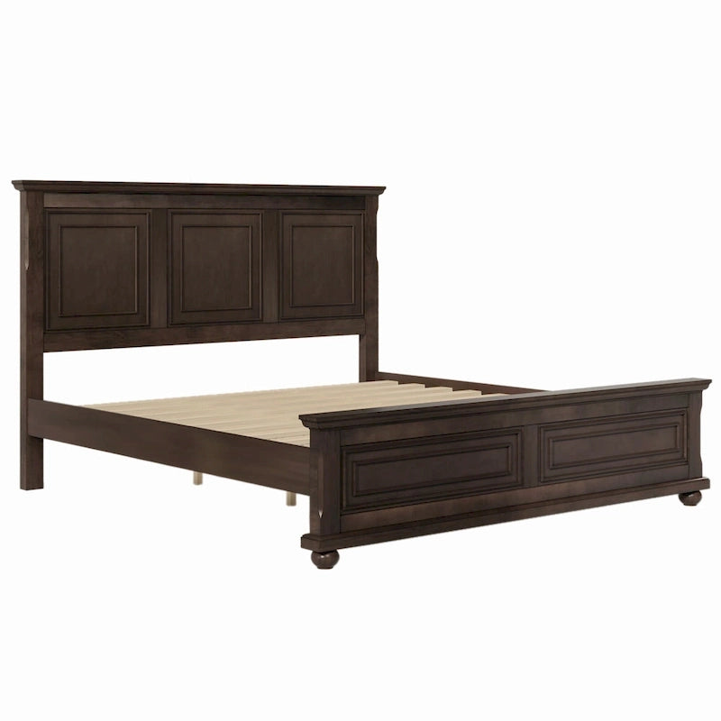Lit double marron King Size traditionnel en pin avec sommier à lattes en bois