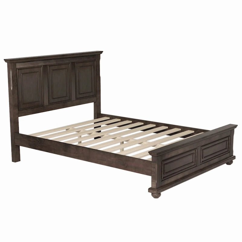 Lit double marron King Size traditionnel en pin avec sommier à lattes en bois