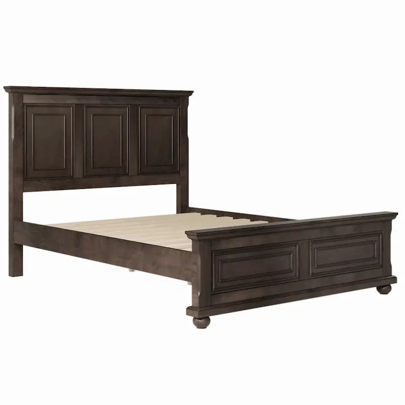Lit double marron King Size traditionnel en pin avec sommier à lattes en bois
