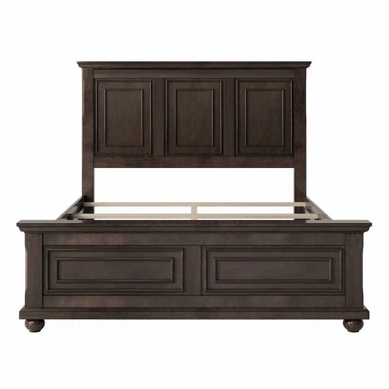 Lit double marron King Size traditionnel en pin avec sommier à lattes en bois