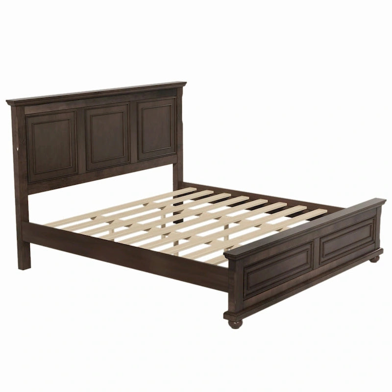 Lit double marron King Size traditionnel en pin avec sommier à lattes en bois