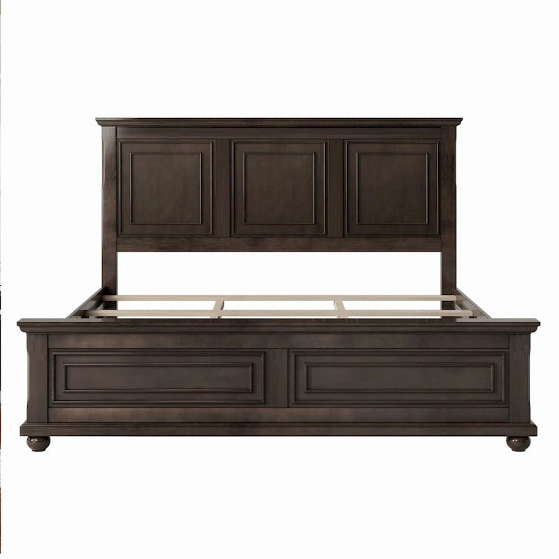 Lit double marron King Size traditionnel en pin avec sommier à lattes en bois