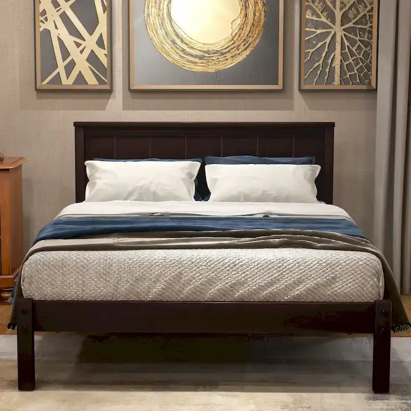 Cadre de lit simple en pin avec tête de lit et rangement sous le lit