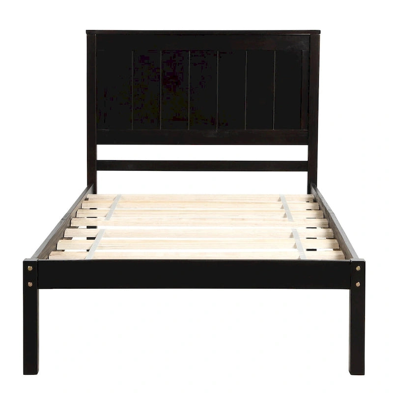 Cadre de lit simple en pin avec tête de lit et rangement sous le lit