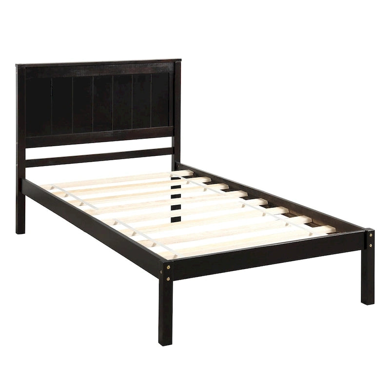 Cadre de lit simple en pin avec tête de lit et rangement sous le lit