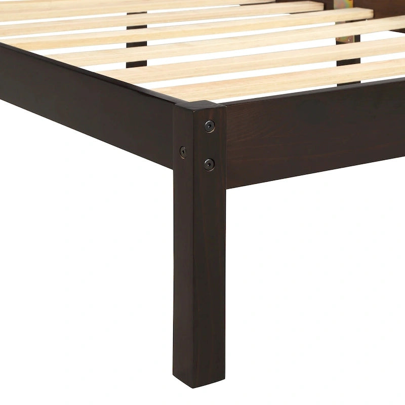 Cadre de lit simple en pin avec tête de lit et rangement sous le lit