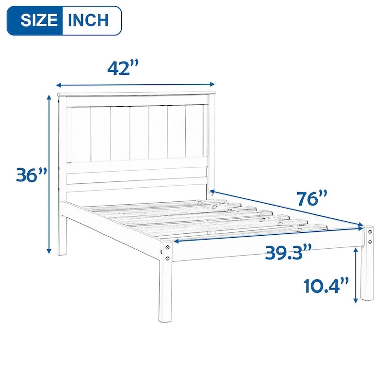 Cadre de lit simple en pin avec tête de lit et rangement sous le lit