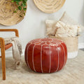Pouf Bohème en Cuir Véritable avec Broderies Florales