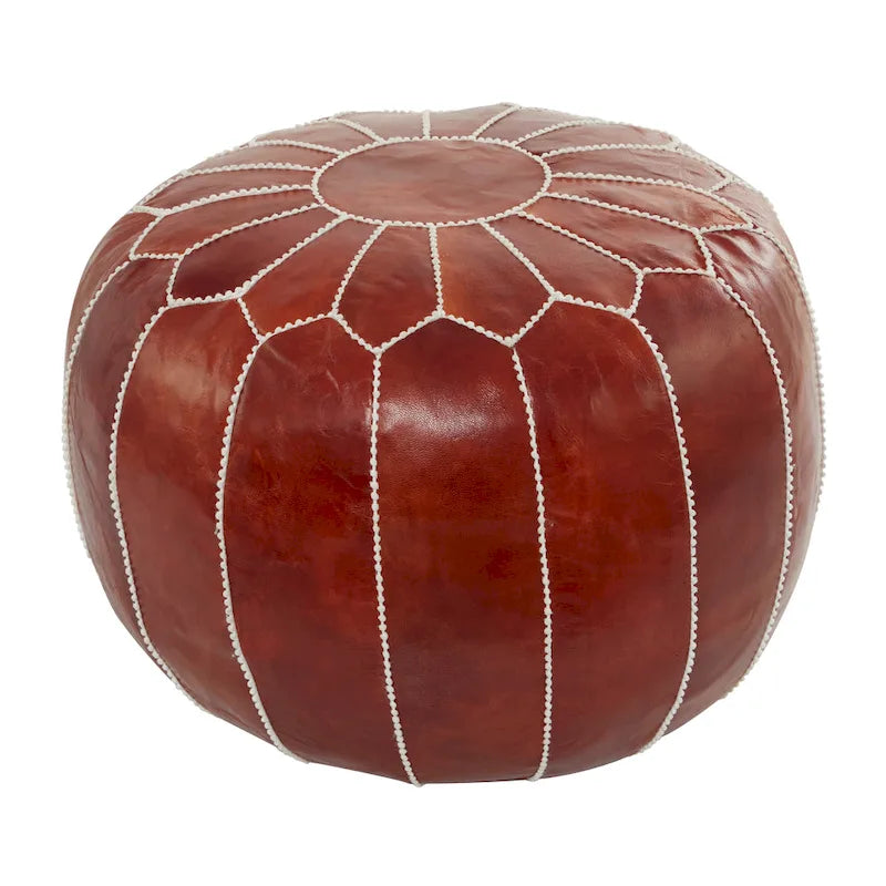 Pouf Bohème en Cuir Véritable avec Broderies Florales