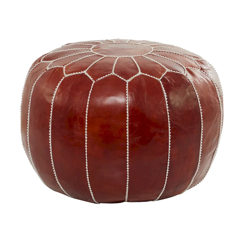 Pouf Bohème en Cuir Véritable avec Broderies Florales
