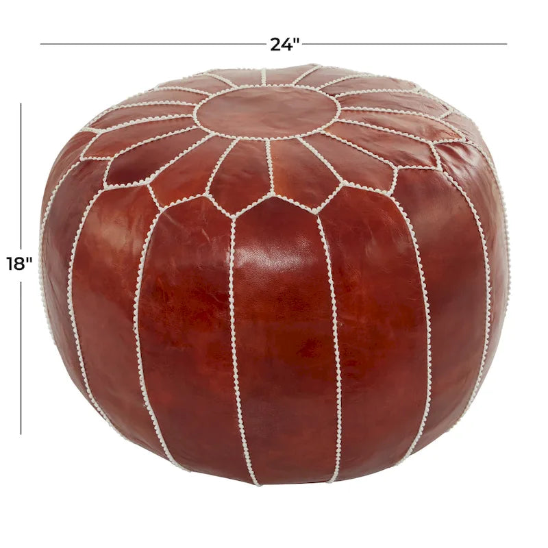 Pouf Bohème en Cuir Véritable avec Broderies Florales