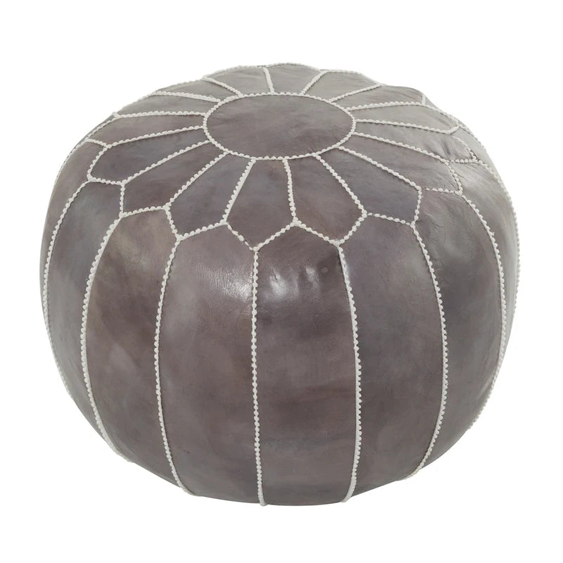 Pouf Bohème en Cuir Véritable avec Broderies Florales