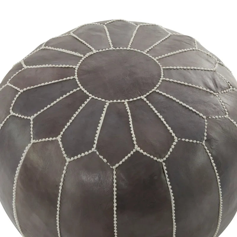 Pouf Bohème en Cuir Véritable avec Broderies Florales