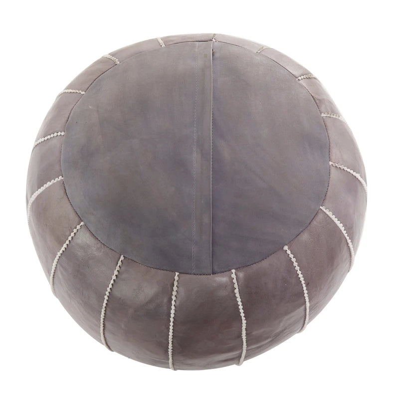 Pouf Bohème en Cuir Véritable avec Broderies Florales