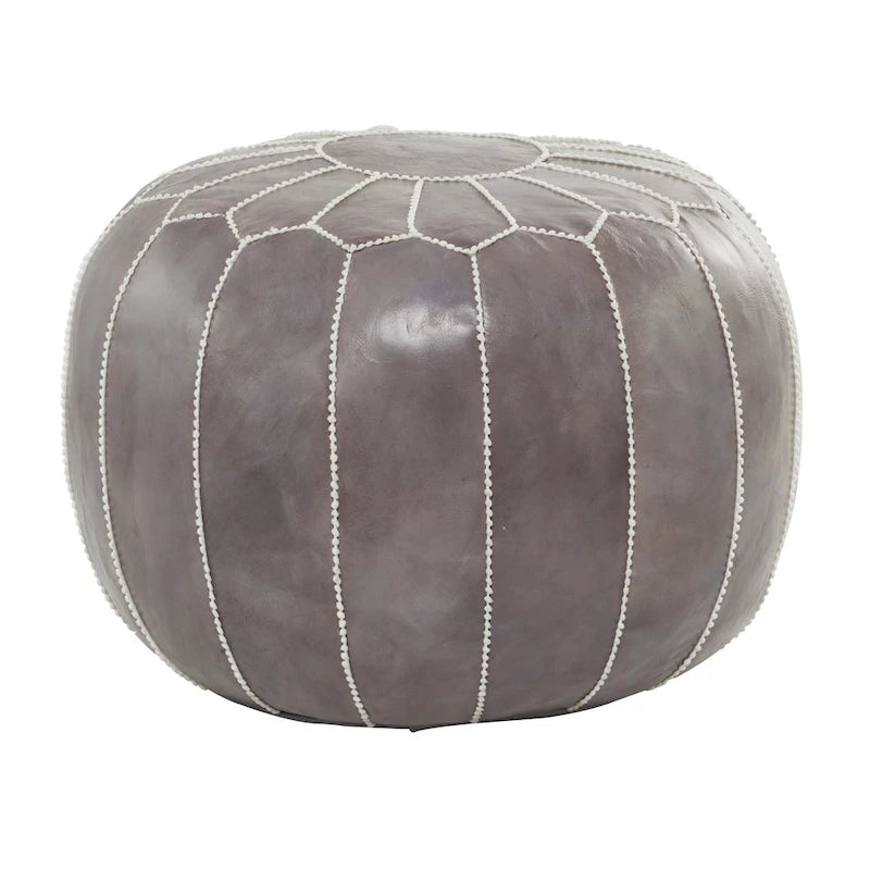 Pouf Bohème en Cuir Véritable avec Broderies Florales