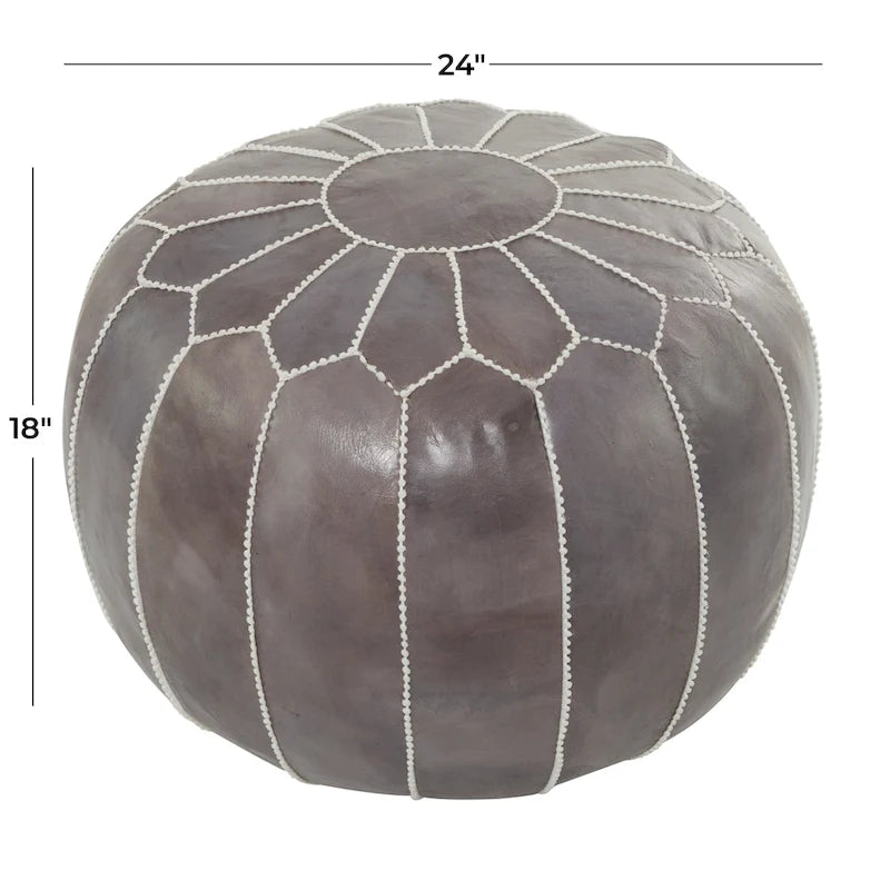 Pouf Bohème en Cuir Véritable avec Broderies Florales
