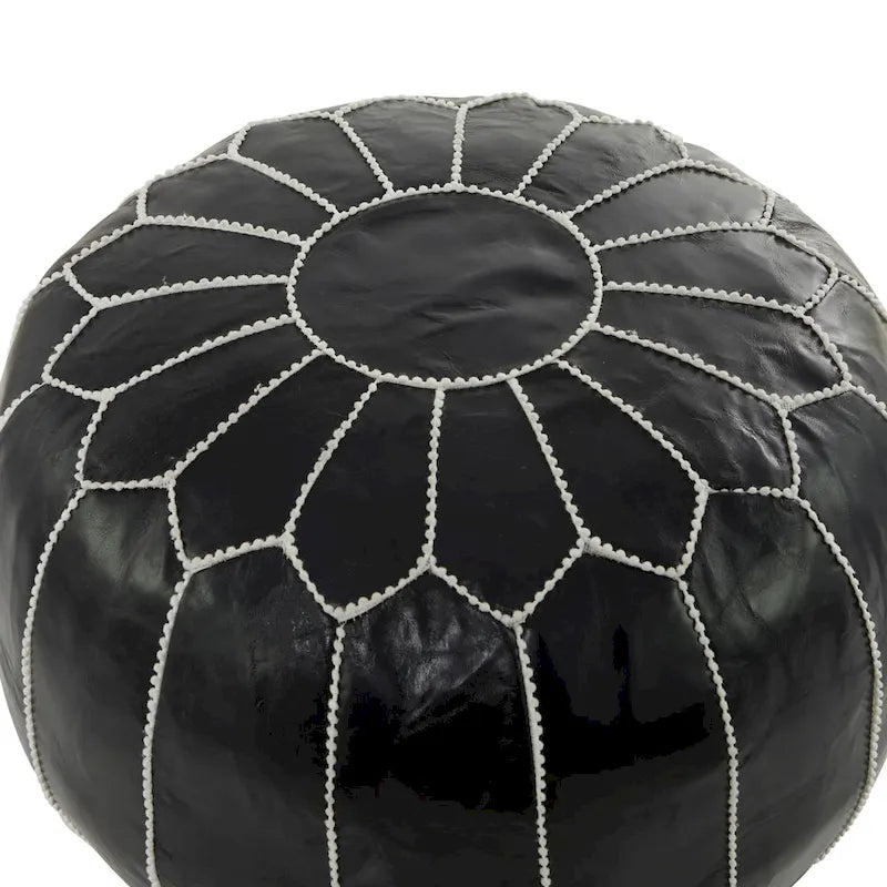 Pouf Bohème en Cuir Véritable avec Broderies Florales